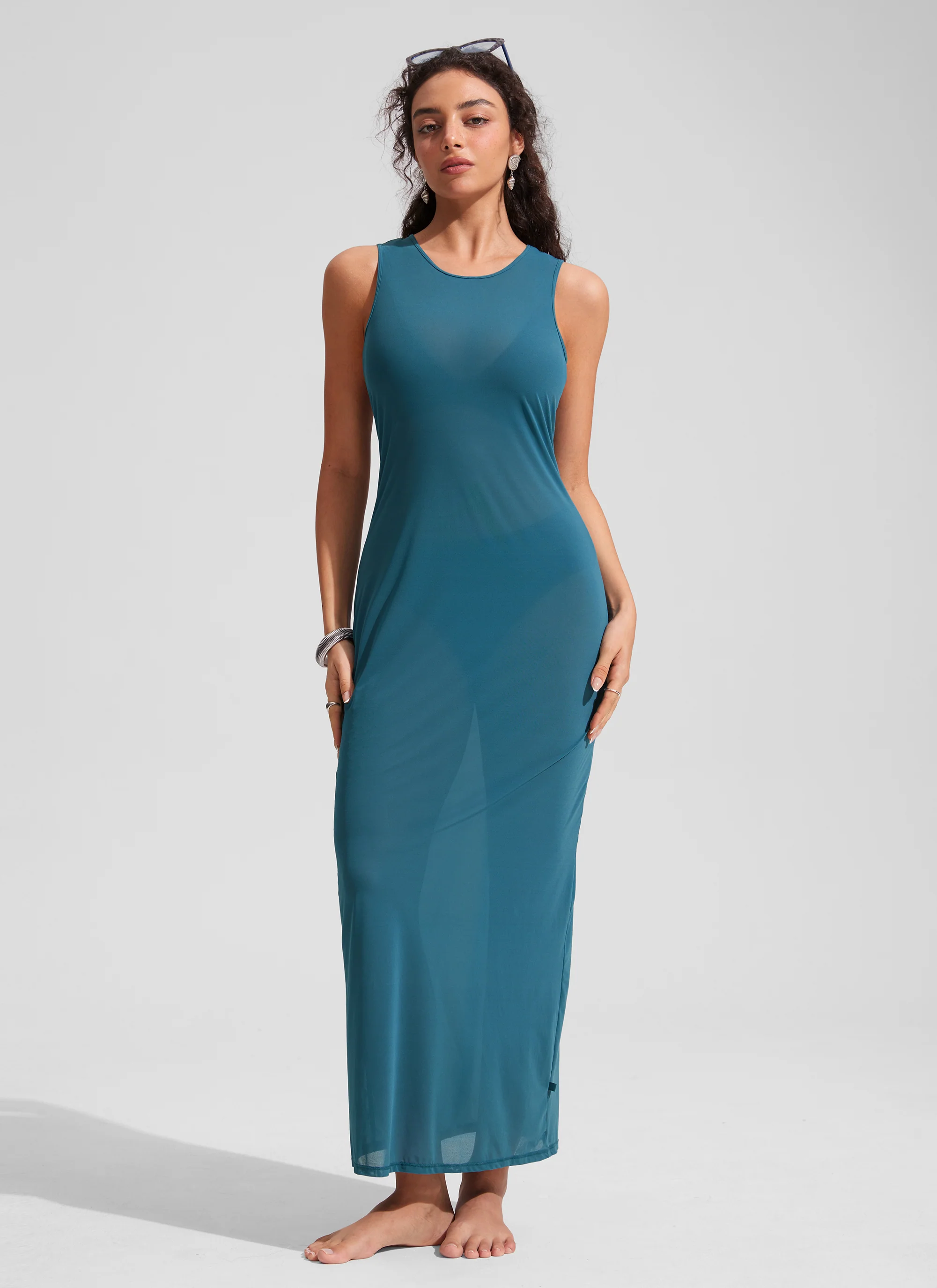 Mesh Midi Sleeveless Swimsuit Coverup with Back Slit - Image 11