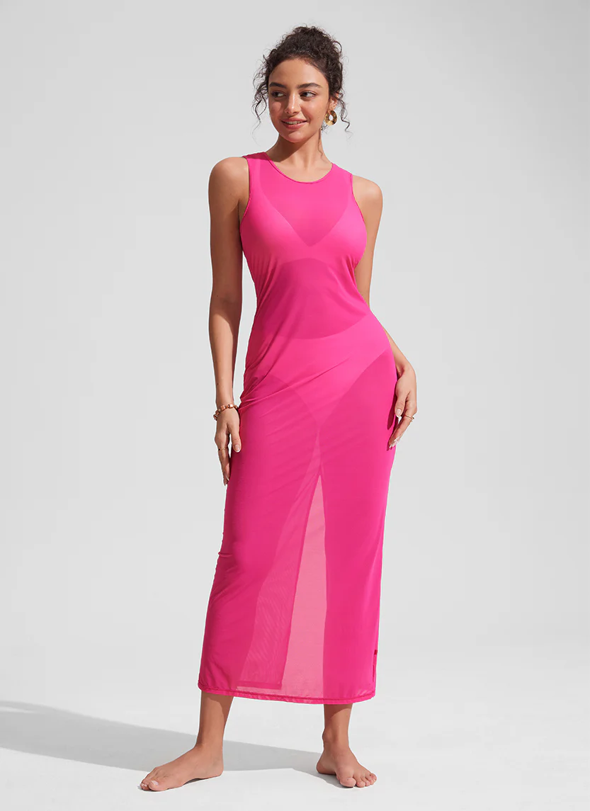 Mesh Midi Sleeveless Swimsuit Coverup with Back Slit - Image 20