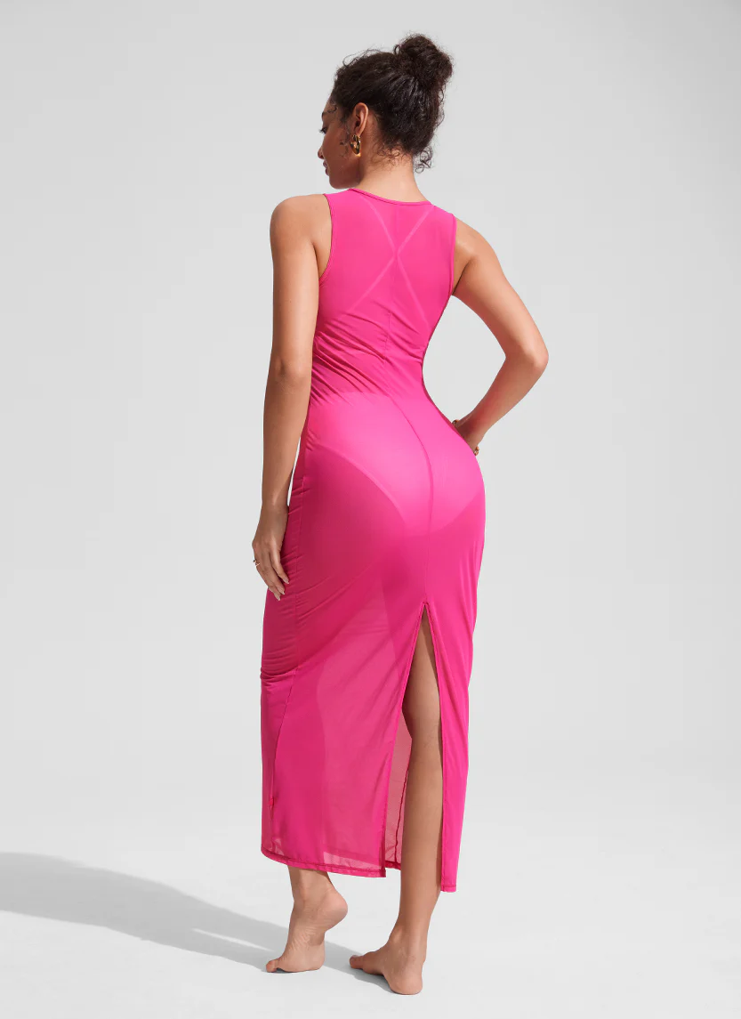 Mesh Midi Sleeveless Swimsuit Coverup with Back Slit - Image 21