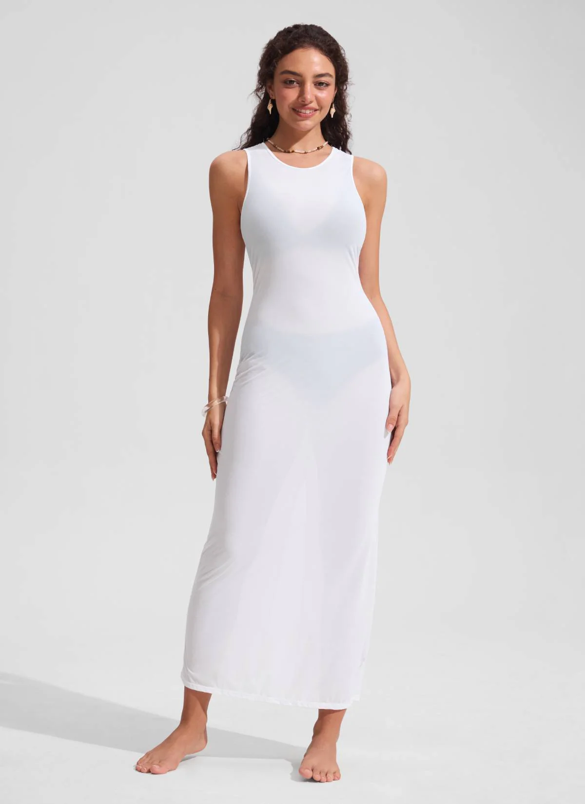 Mesh Midi Sleeveless Swimsuit Coverup with Back Slit - Image 24