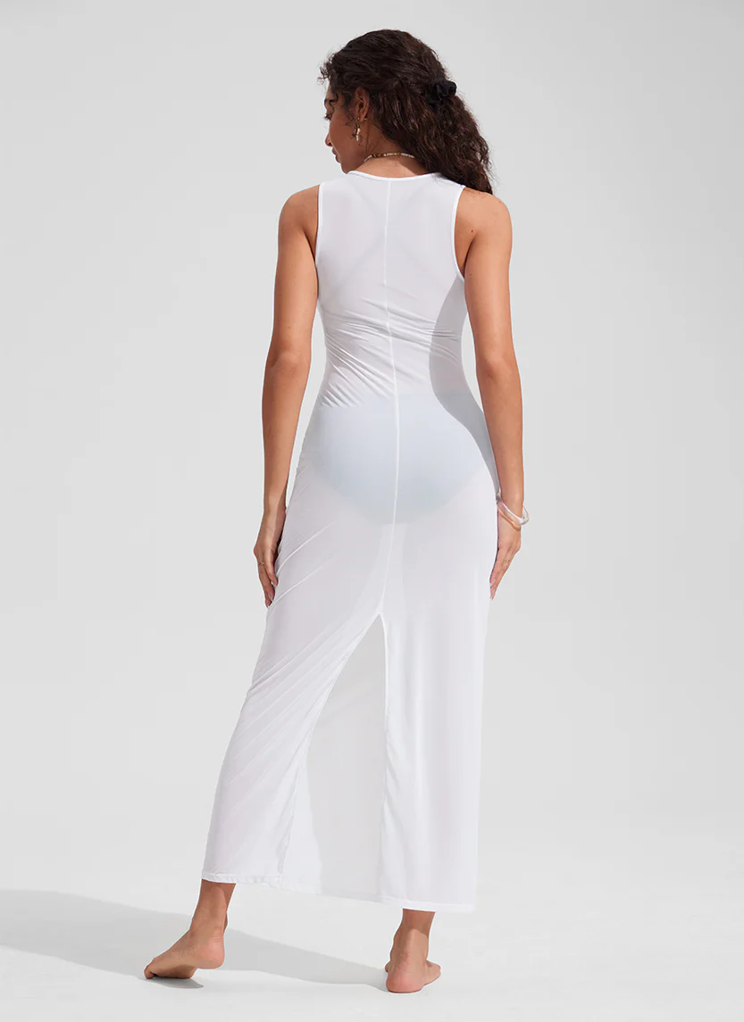 Mesh Midi Sleeveless Swimsuit Coverup with Back Slit - Image 25