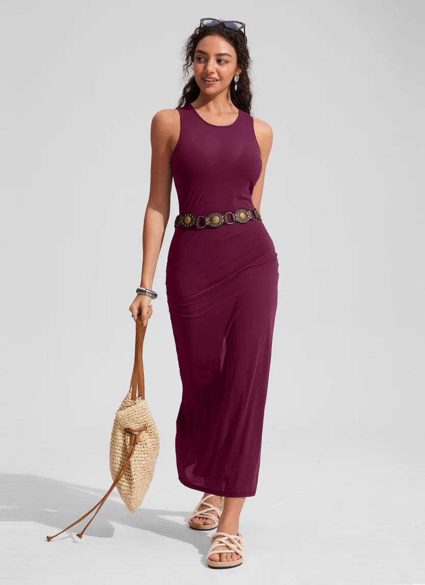 Mesh Midi Sleeveless Swimsuit Coverup with Back Slit - Image 5