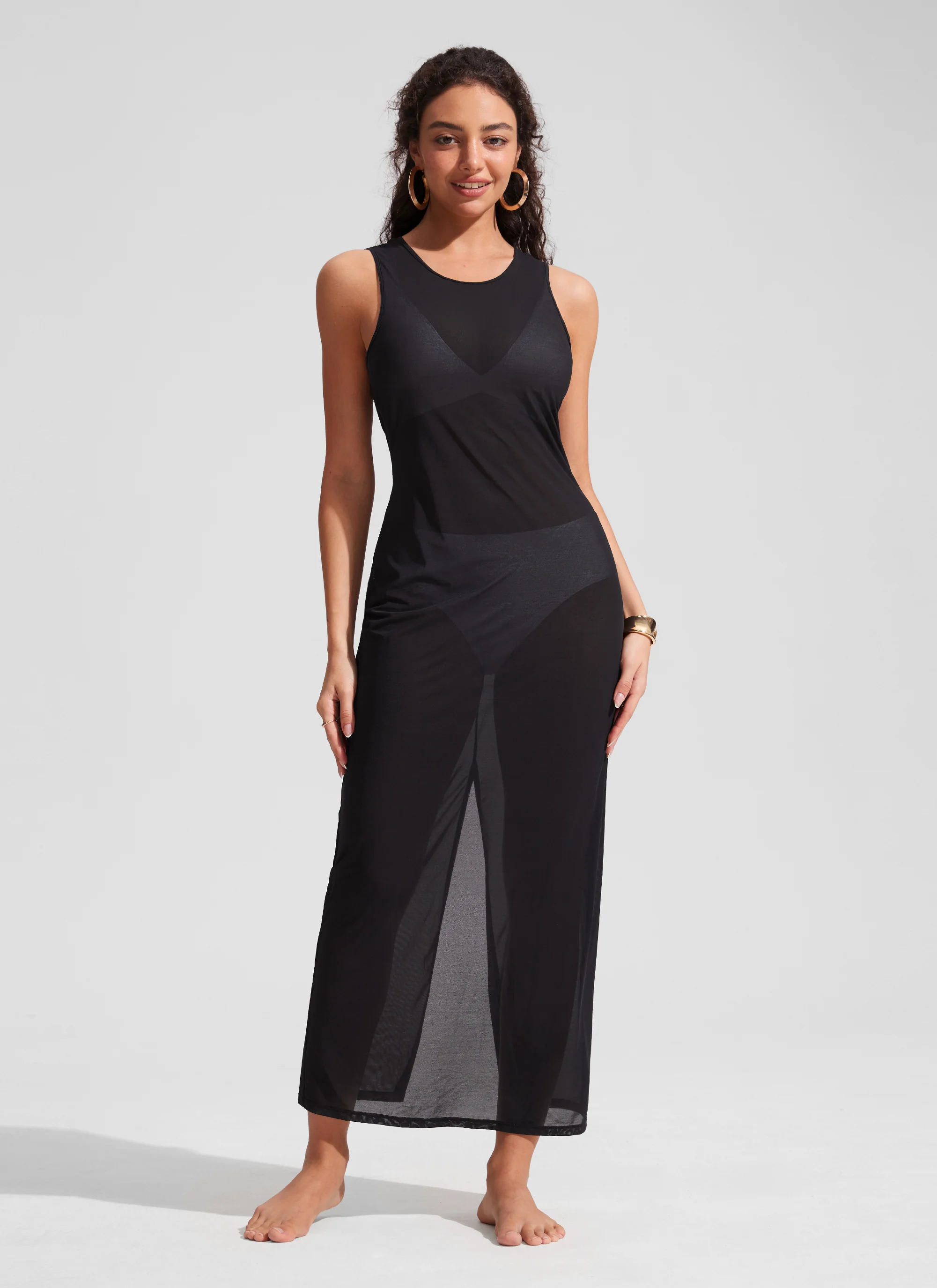 Mesh Midi Sleeveless Swimsuit Coverup with Back Slit - Image 6
