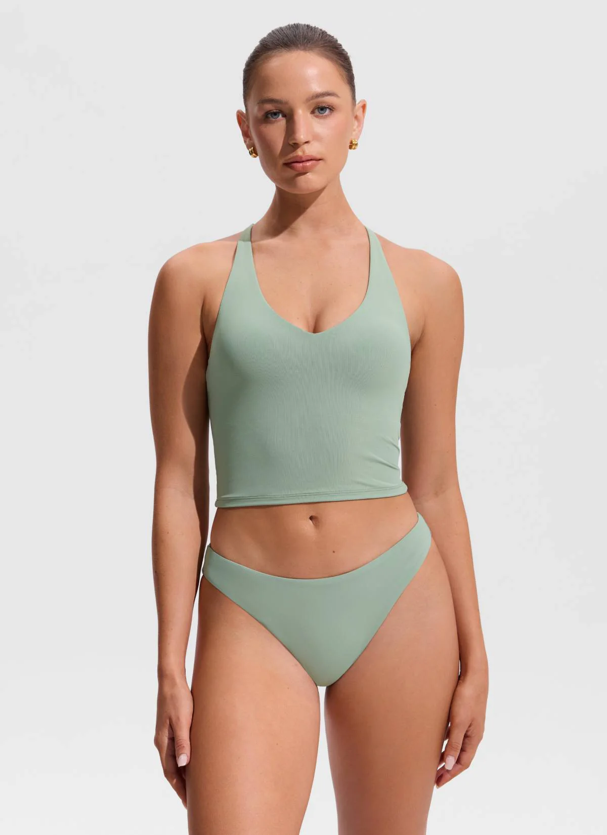 V Neck Criss Cross Back Crop Tankini - Image 11