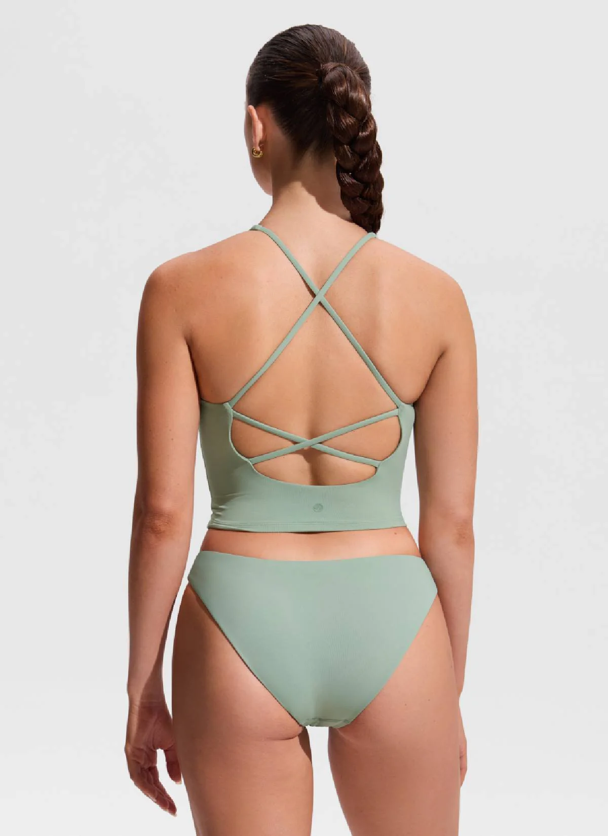 V Neck Criss Cross Back Crop Tankini - Image 12