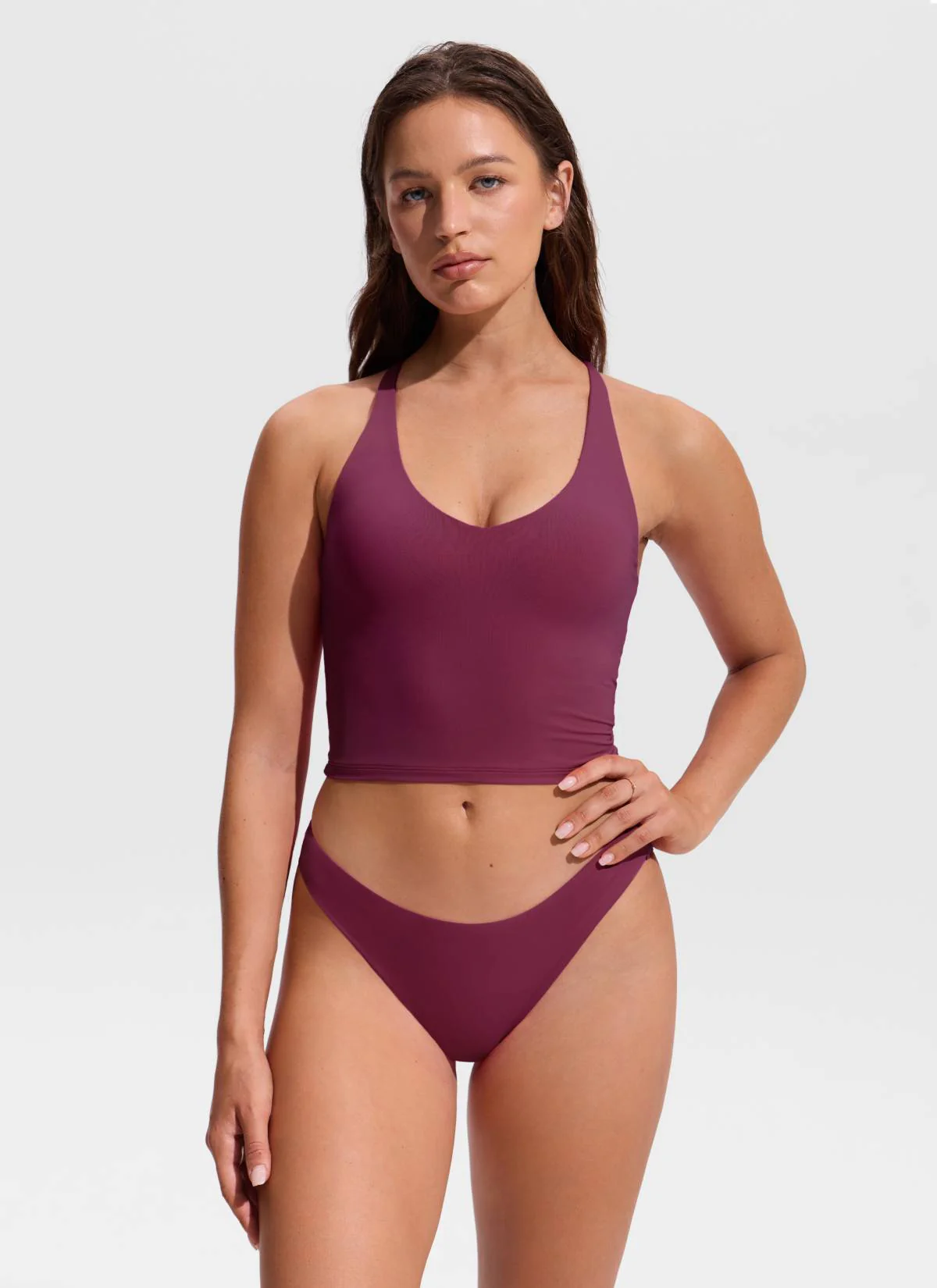 V Neck Criss Cross Back Crop Tankini - Image 16