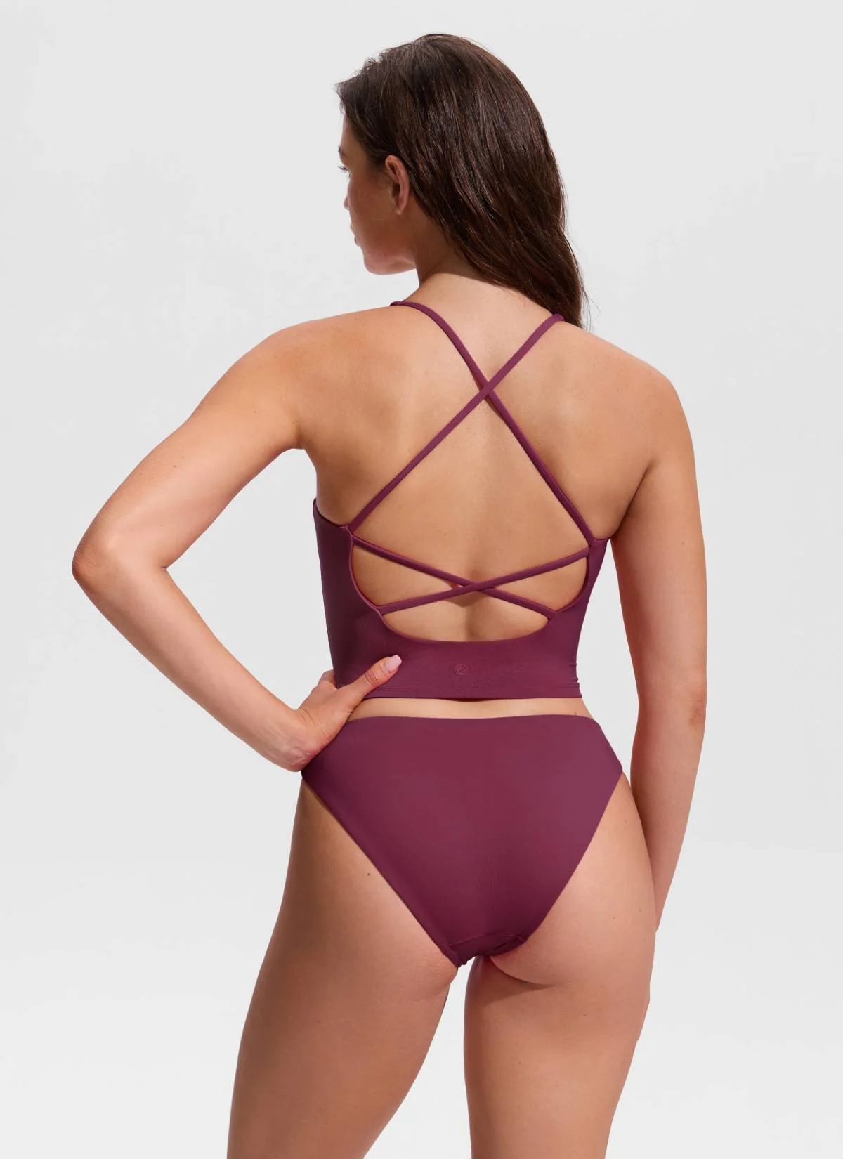 V Neck Criss Cross Back Crop Tankini - Image 17