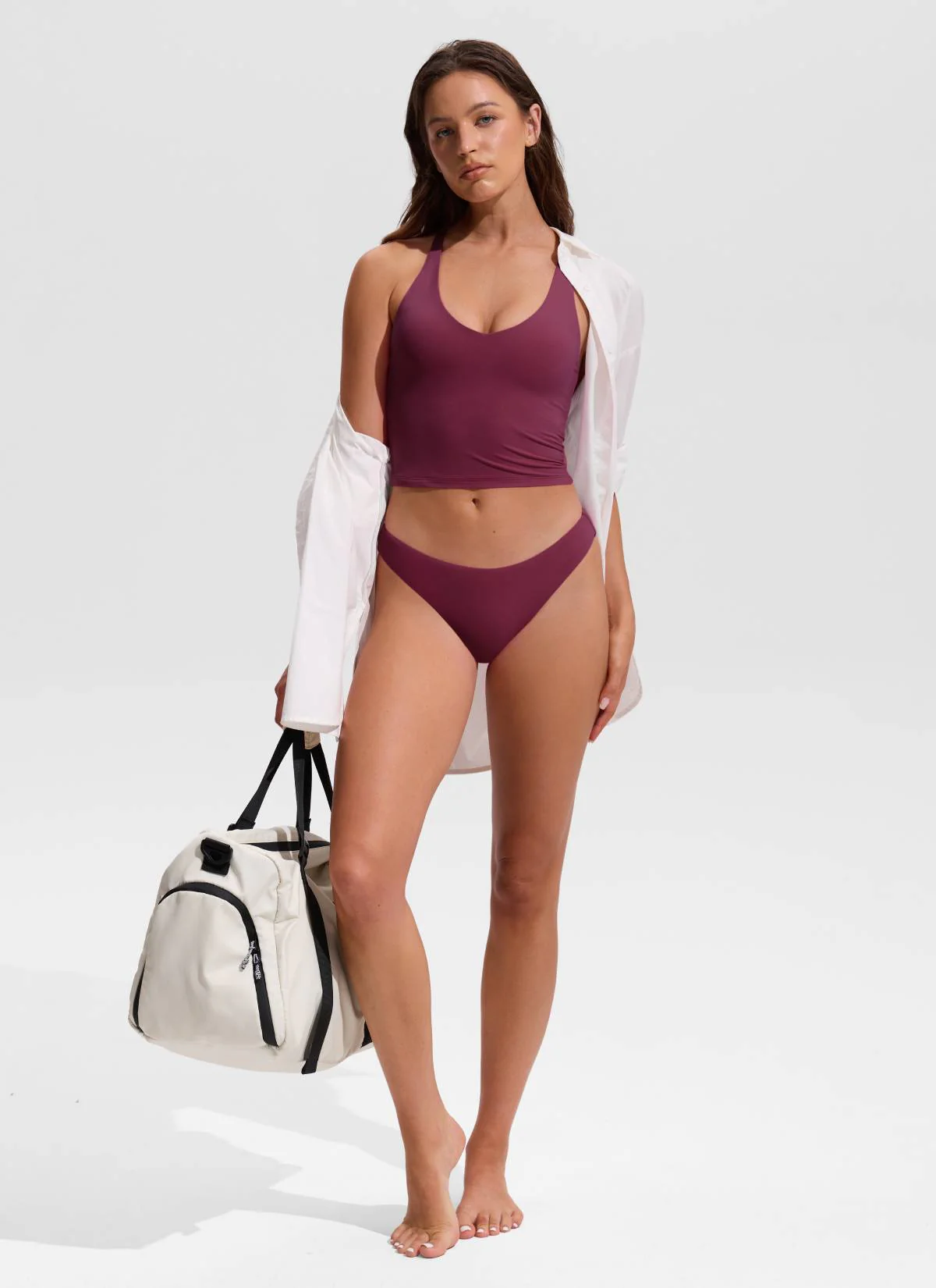 V Neck Criss Cross Back Crop Tankini - Image 18
