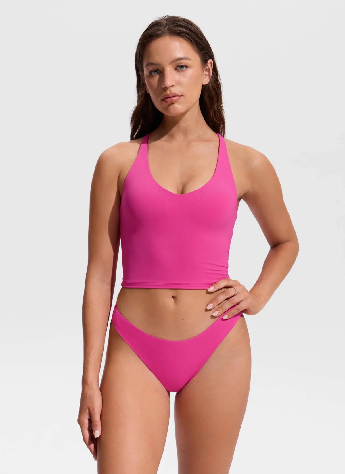 V Neck Criss Cross Back Crop Tankini - Image 6