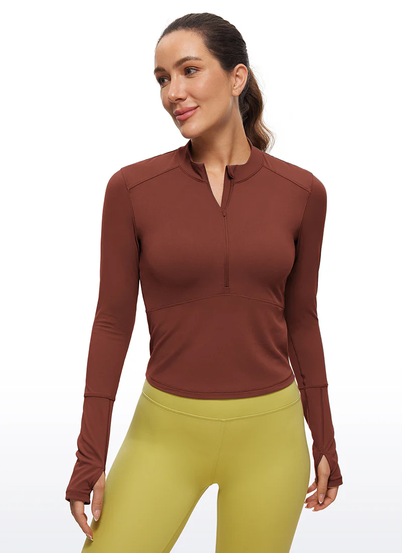 Brushed Half Zip Cropped Long Sleeve - Image 7