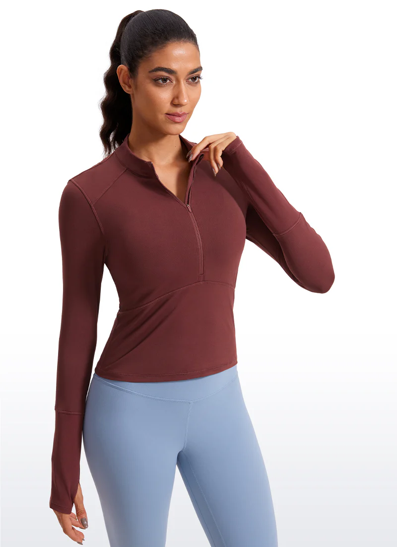 Brushed Half Zip Cropped Long Sleeve - Image 6