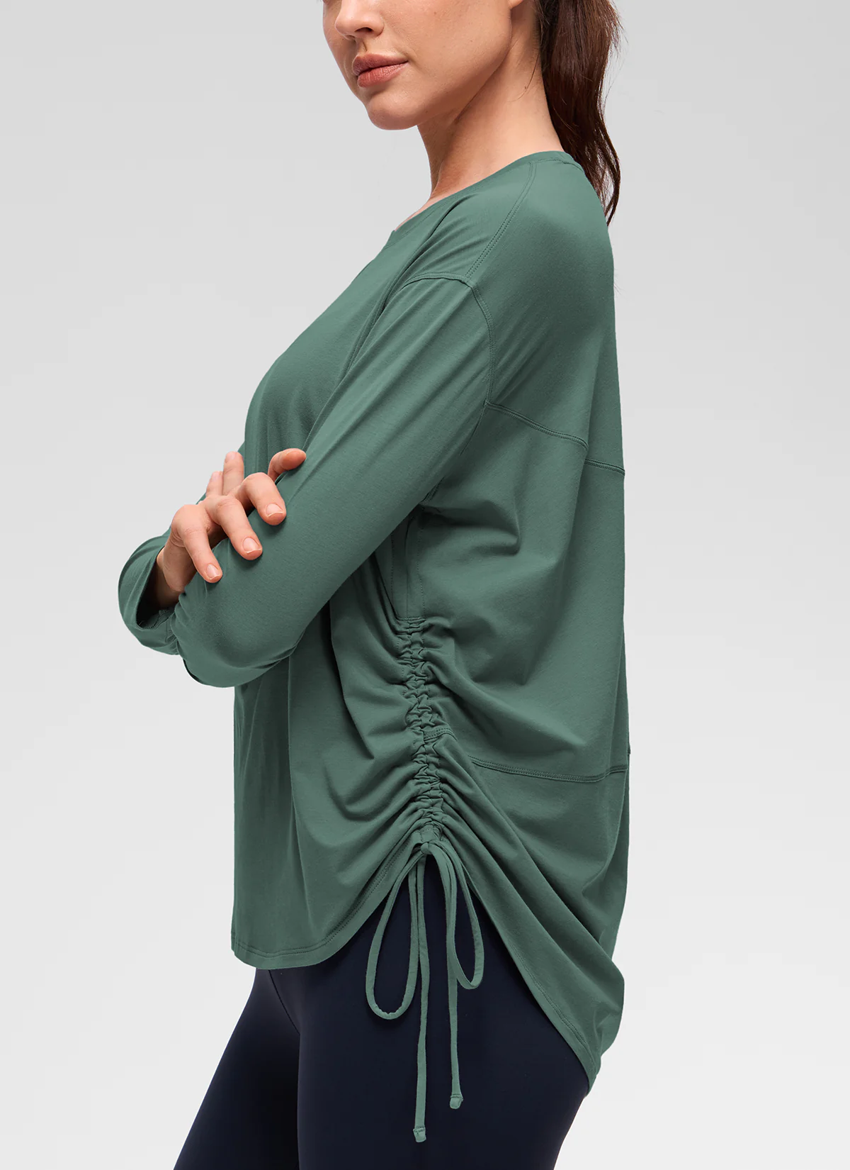 Pima Cotton Hip Length Ruched Long Sleeve - Image 4