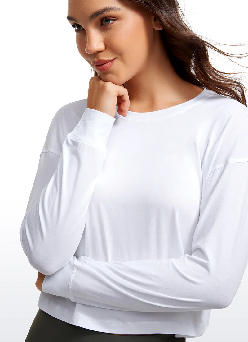 Pima Cotton Cropped Loose Fit Long Sleeve - Image 12