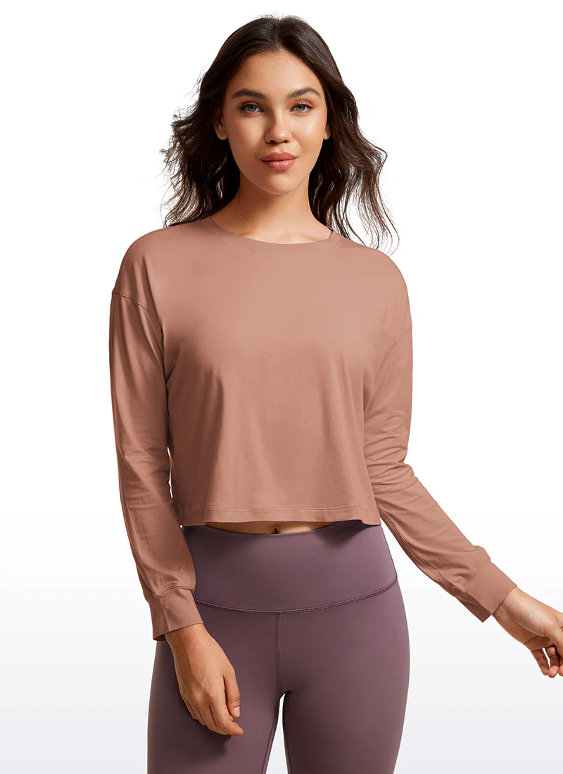 Pima Cotton Cropped Loose Fit Long Sleeve - Image 13