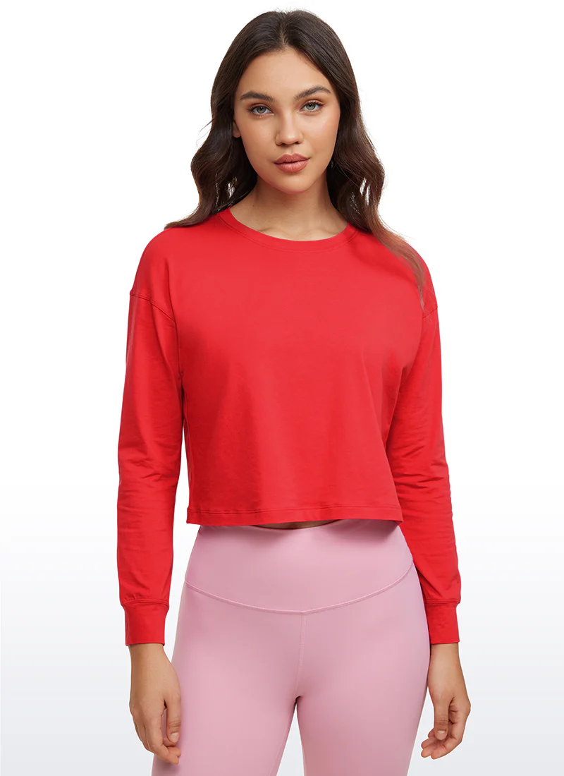 Pima Cotton Cropped Loose Fit Long Sleeve - Image 17