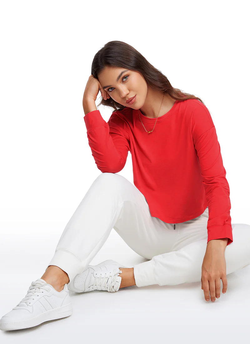 Pima Cotton Cropped Loose Fit Long Sleeve - Image 19