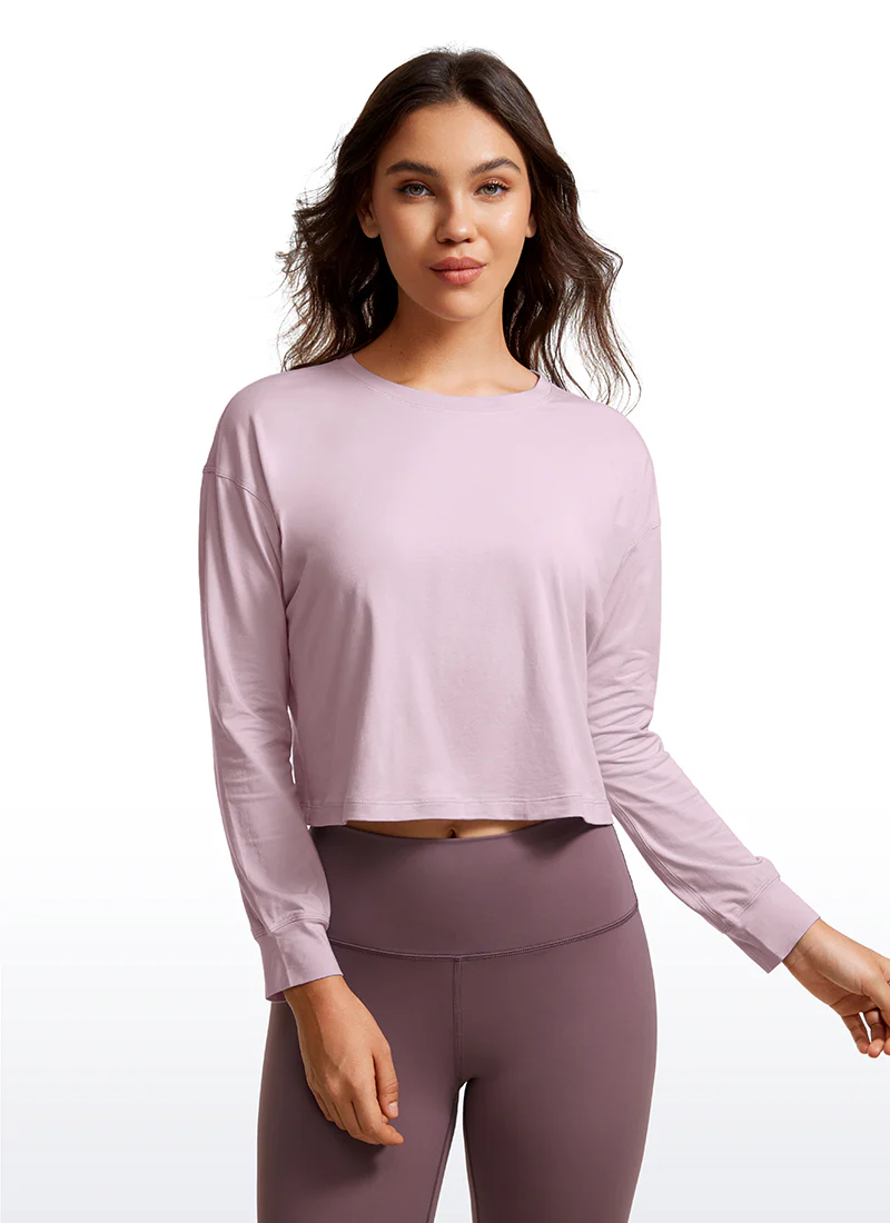 Pima Cotton Cropped Loose Fit Long Sleeve - Image 21