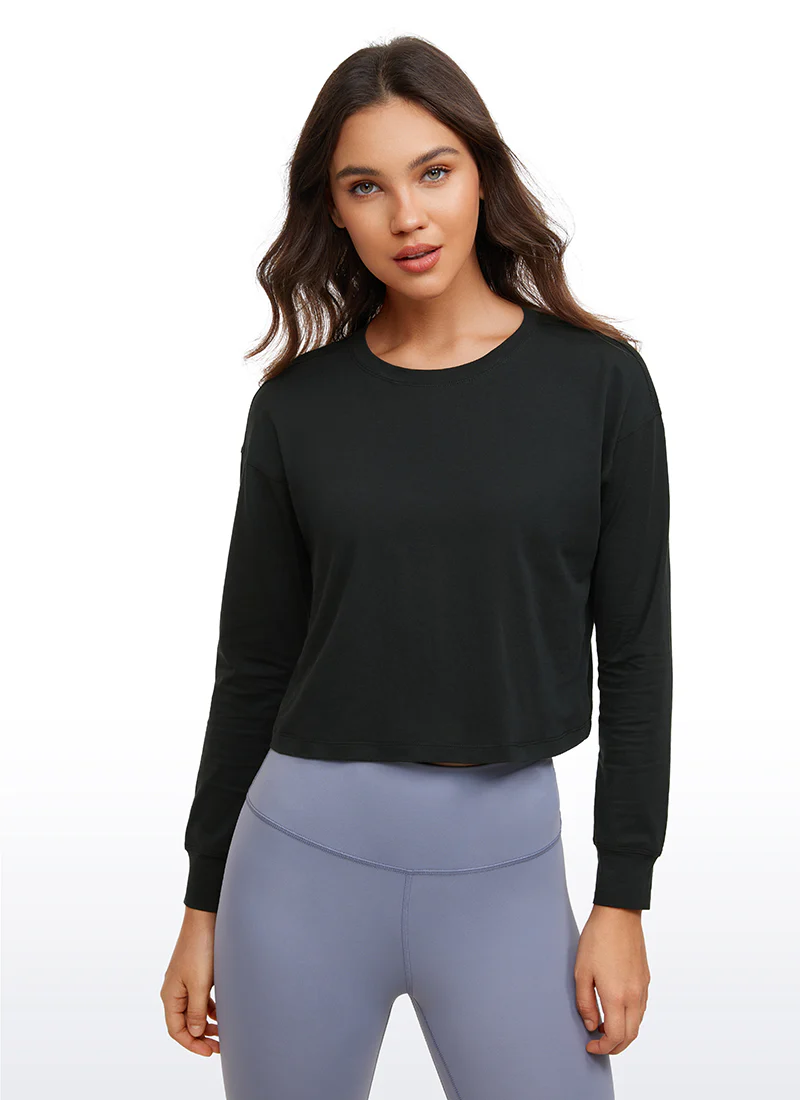 Pima Cotton Cropped Loose Fit Long Sleeve - Image 5