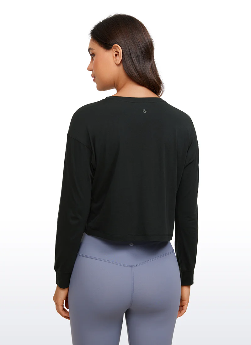 Pima Cotton Cropped Loose Fit Long Sleeve - Image 6