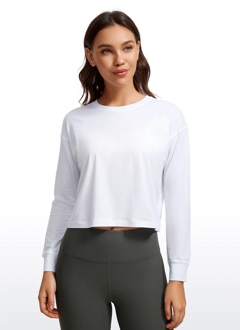 Pima Cotton Cropped Loose Fit Long Sleeve - Image 9