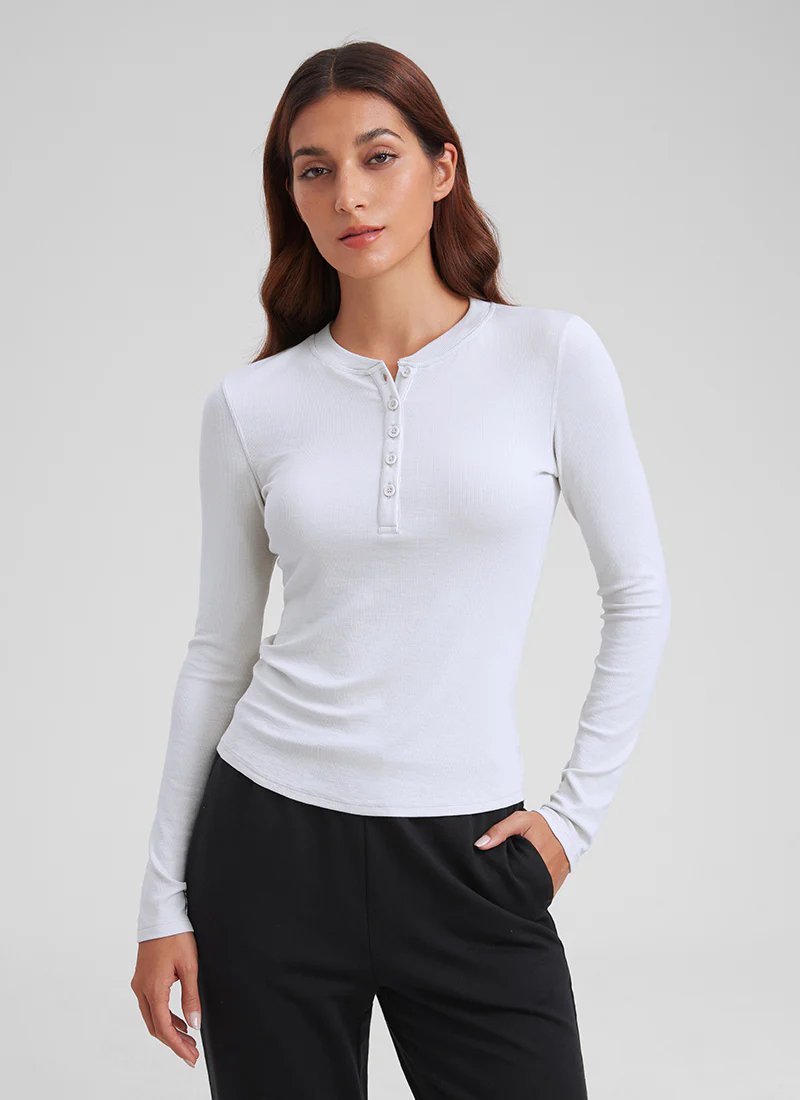 Ribbed Modal Henley Long Sleeve - Image 14