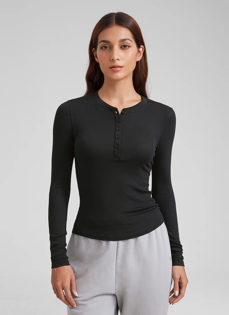 Ribbed Modal Henley Long Sleeve - Image 8